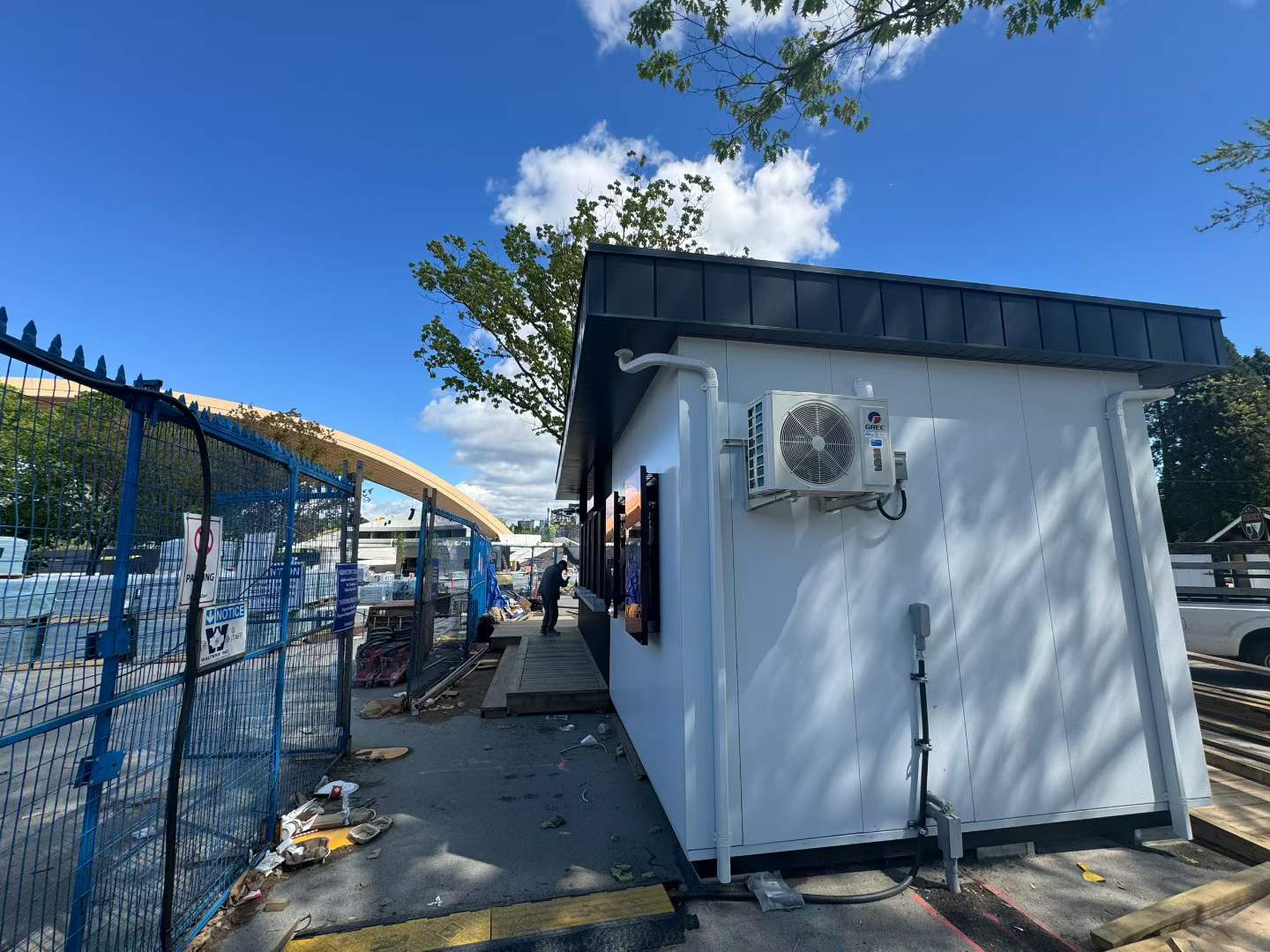 Outdoor condenser installed outside the PNE Amphitheater ticket booth